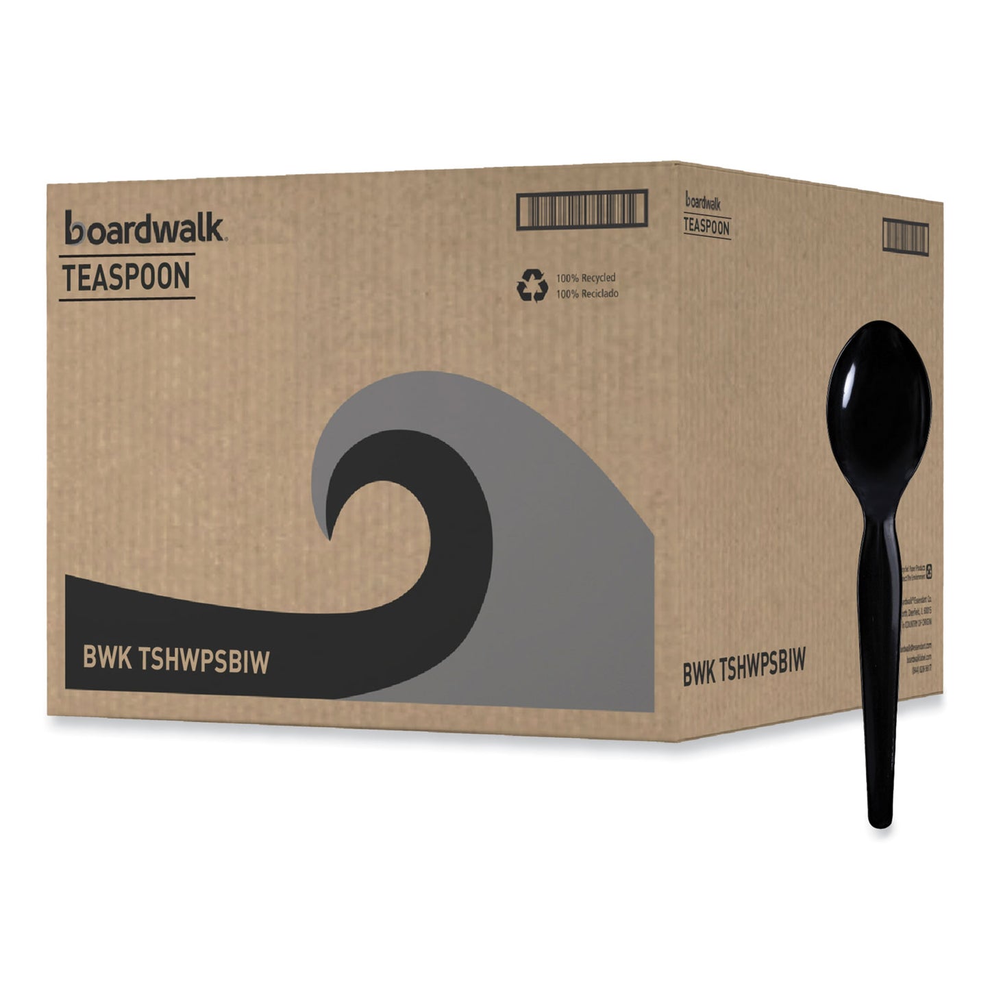 Boardwalk Heavyweight Wrapped Polystyrene Cutlery, Teaspoon, Black, 1,000/Carton (TSHWPSBIW)