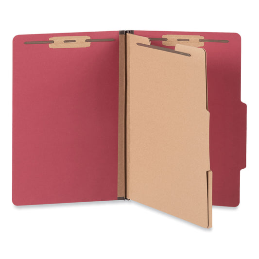 Universal Bright Colored Pressboard Classification Folders, 2" Expansion, 2 Dividers, 6 Fasteners, Legal Size, Ruby Red, 10/Box (10313)