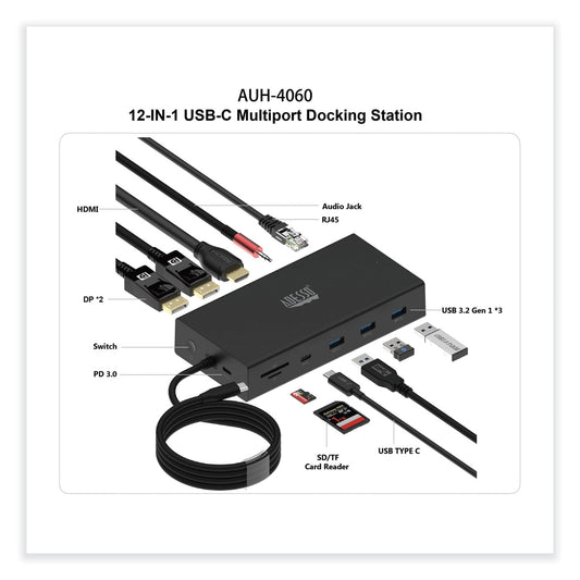 Adesso 12-in-1 USB-C Multi-Port TAA Compliant Docking Station, Black (AUH4060)