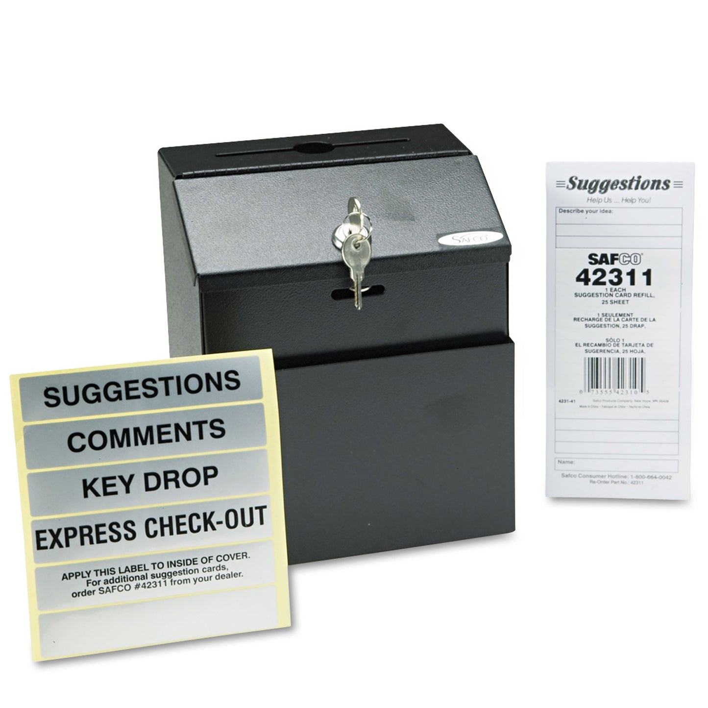 Safco Steel Suggestion/Key Drop Box with Locking Top, 7 x 6 x 8.5, Black Powder Coat Finish (4232BL)