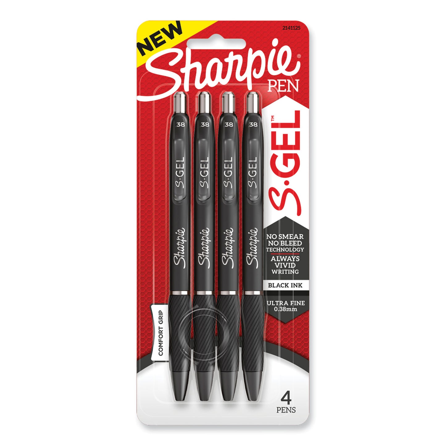 Sharpie S-Gel High-Performance Gel Pen, Retractable, Extra-Fine 0.38 mm, Black Ink, Black Barrel, 4/Pack (2141125)