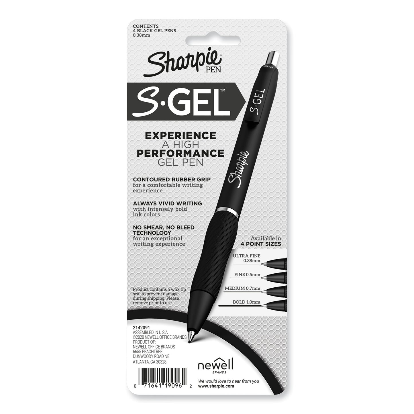 Sharpie S-Gel High-Performance Gel Pen, Retractable, Extra-Fine 0.38 mm, Black Ink, Black Barrel, 4/Pack (2141125)