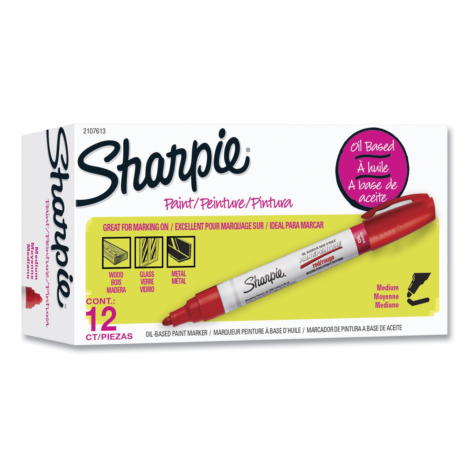 Sharpie Permanent Paint Marker, Medium Bullet Tip, Red, Dozen (2107613)