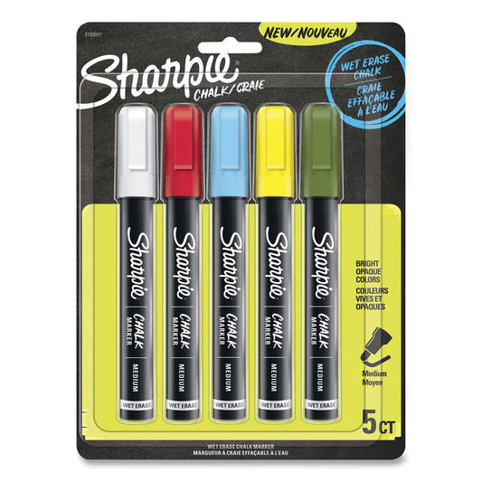 Sharpie Wet-Erase Chalk Marker, Medium Bullet Tip, Assorted Colors, 5/Pack (2103011)
