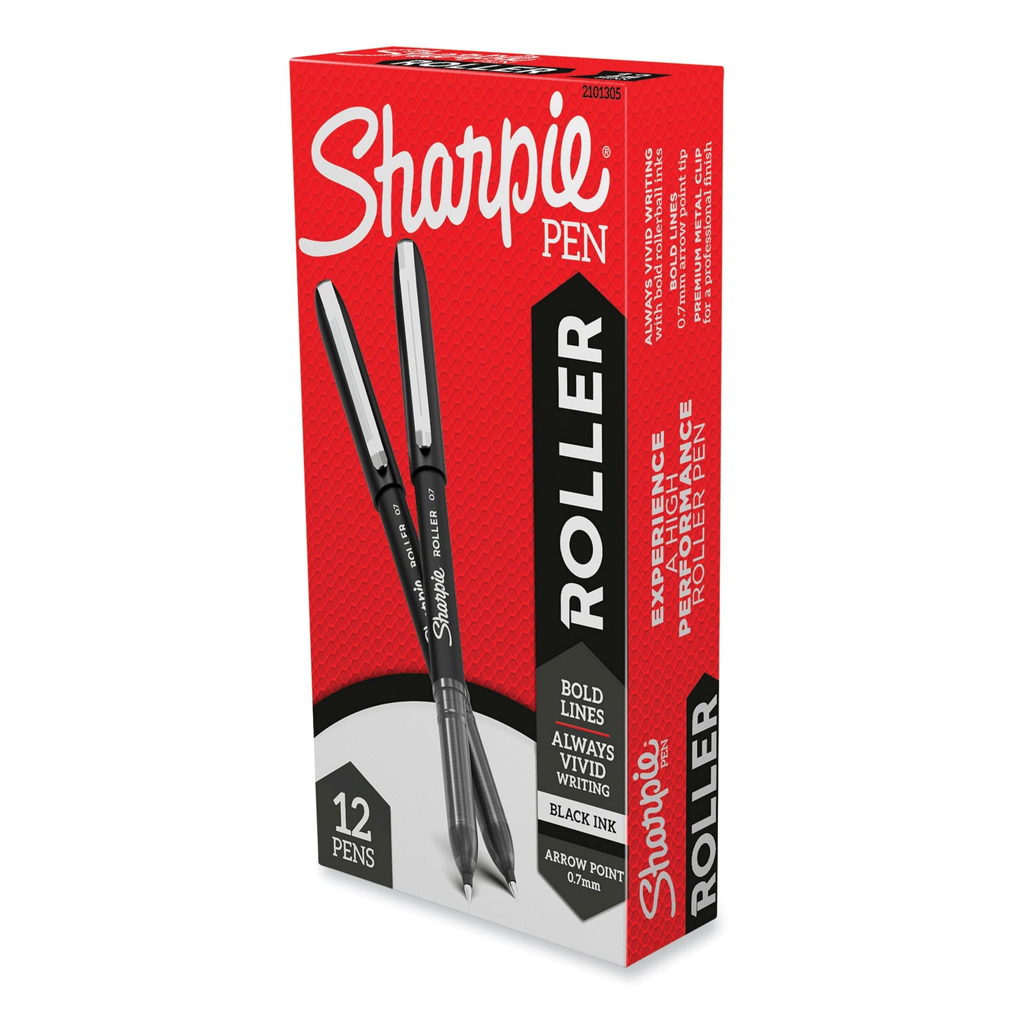 Sharpie Professional Design Roller Ball Pen, Stick, Medium 0.7 mm, Black Ink, Black Barrel, Dozen (2101305)