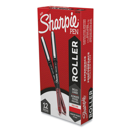 Sharpie Professional Design Roller Ball Pen, Stick, Medium 0.7 mm, Red Ink, Black/Red Barrel, Dozen (2101304)