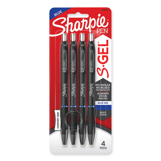 Sharpie S-Gel High-Performance Gel Pen, Retractable, Bold 1 mm, Blue Ink, Black Barrel, 4/Pack (2096171)