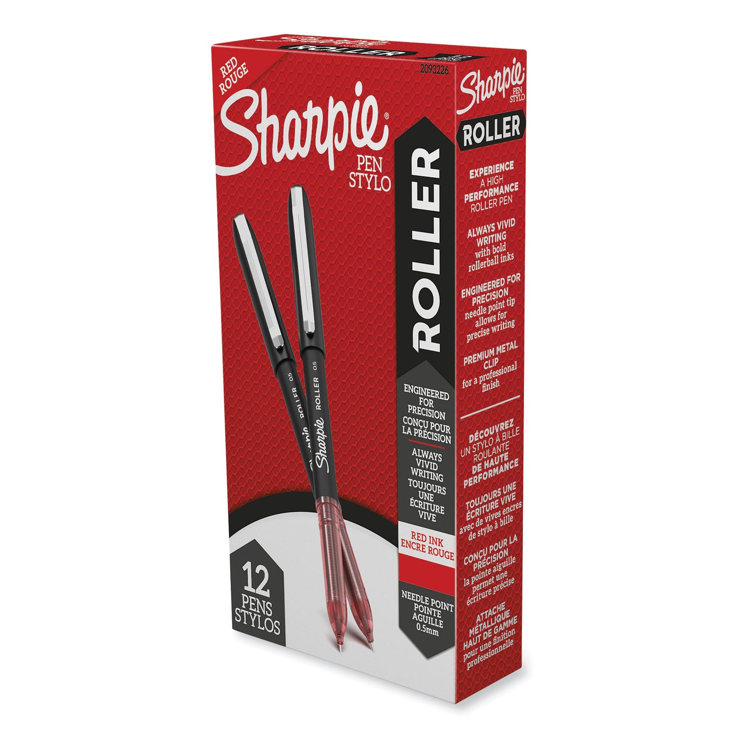 Sharpie Professional Design Roller Ball Pen, Stick, Fine 0.5 mm, Red Ink, Black/Red Barrel, Dozen (2093226)