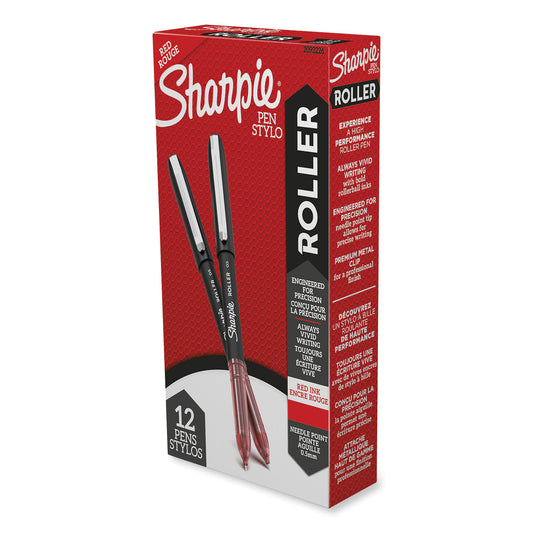 Sharpie Professional Design Roller Ball Pen, Stick, Fine 0.5 mm, Red Ink, Black/Red Barrel, Dozen (2093226)