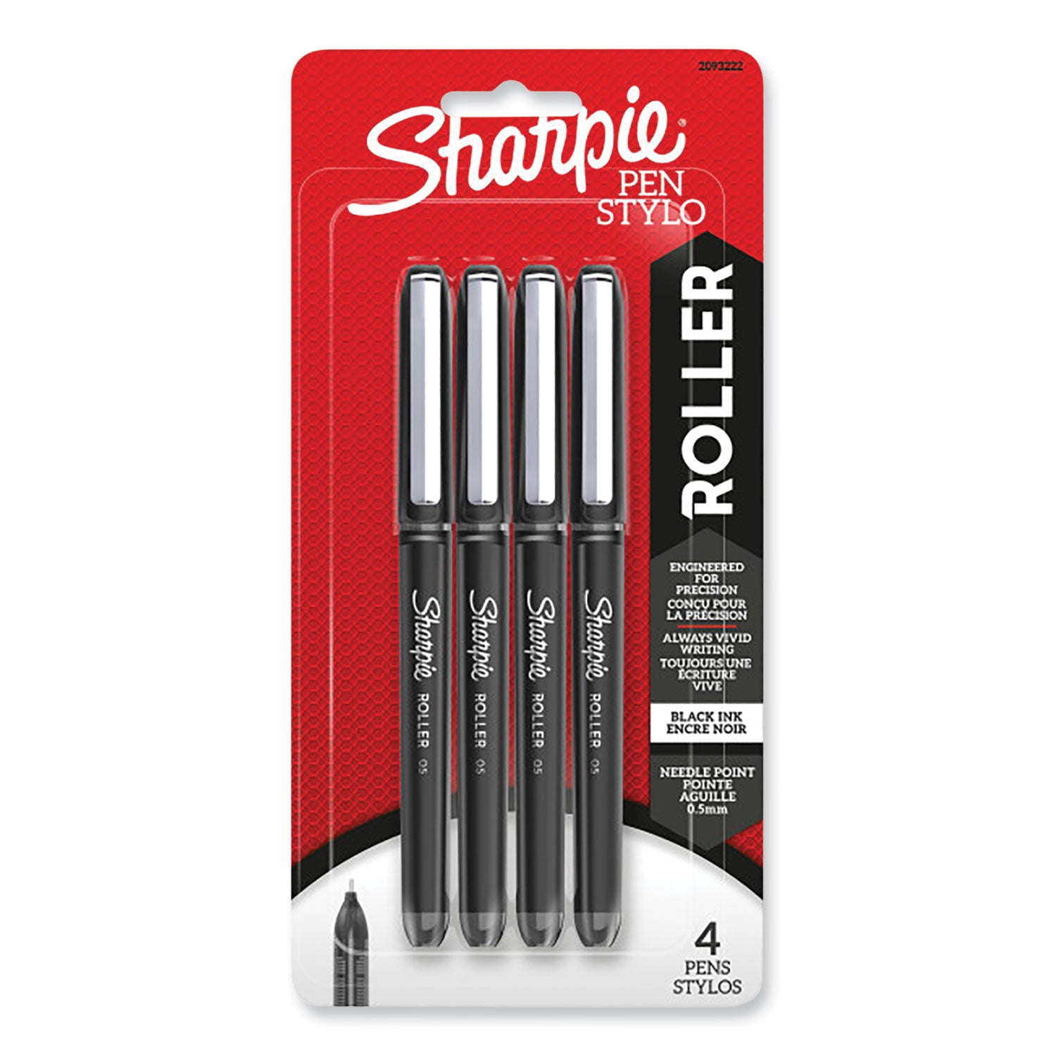 Sharpie Professional Design Roller Ball Pen, Stick, Fine 0.5 mm, Black Ink, Black Barrel, 4/Pack (2093222)