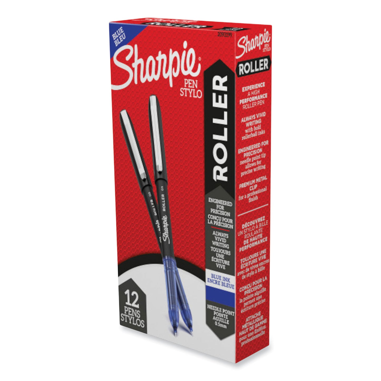 Sharpie Professional Design Roller Ball Pen, Stick, Fine 0.5 mm, Blue Ink, Black/Blue Barrel, Dozen (2093199)