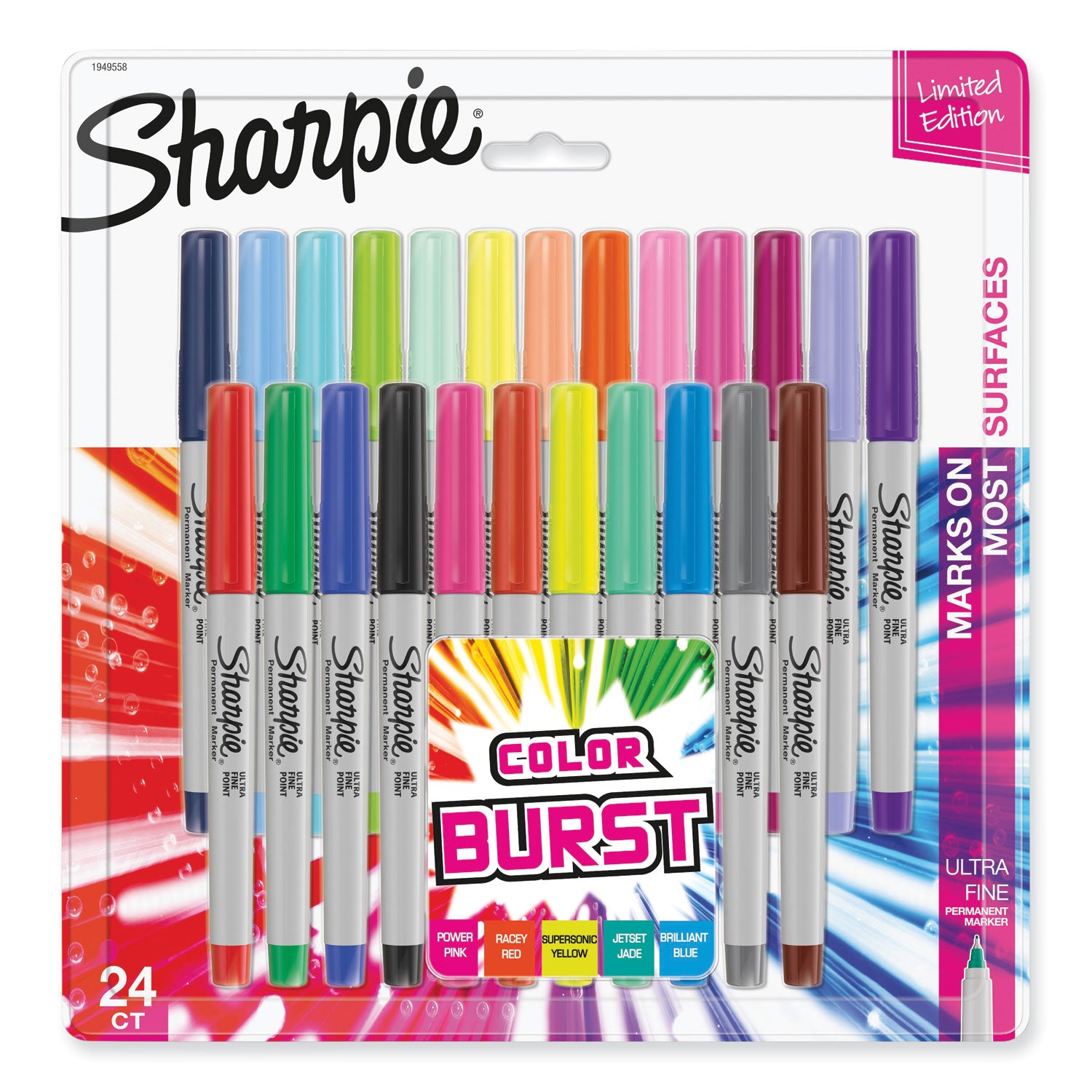 Sharpie Ultra Fine Tip Permanent Marker, Ultra-Fine Needle Tip, Assorted Classic and Limited Edition Color Burst Colors, 24/Pack (1949558)