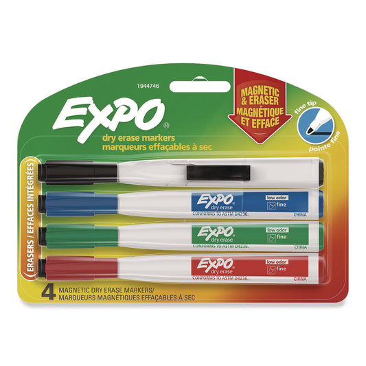 EXPO Magnetic Dry Erase Marker, Fine Bullet Tip, Assorted Colors, 4/Pack (1944746)