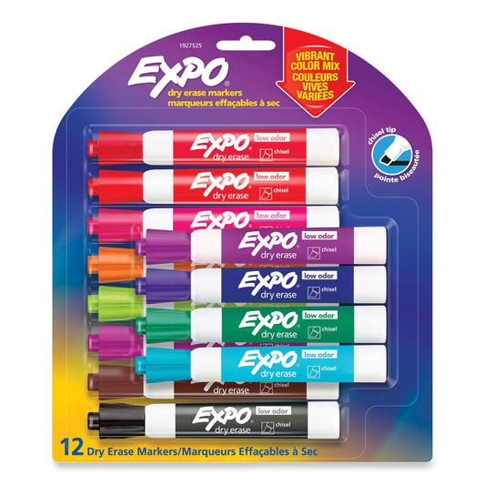 EXPO Low Odor Dry Erase Vibrant Color Markers, Broad Chisel Tip, Assorted Colors, 16/Set (1927526)