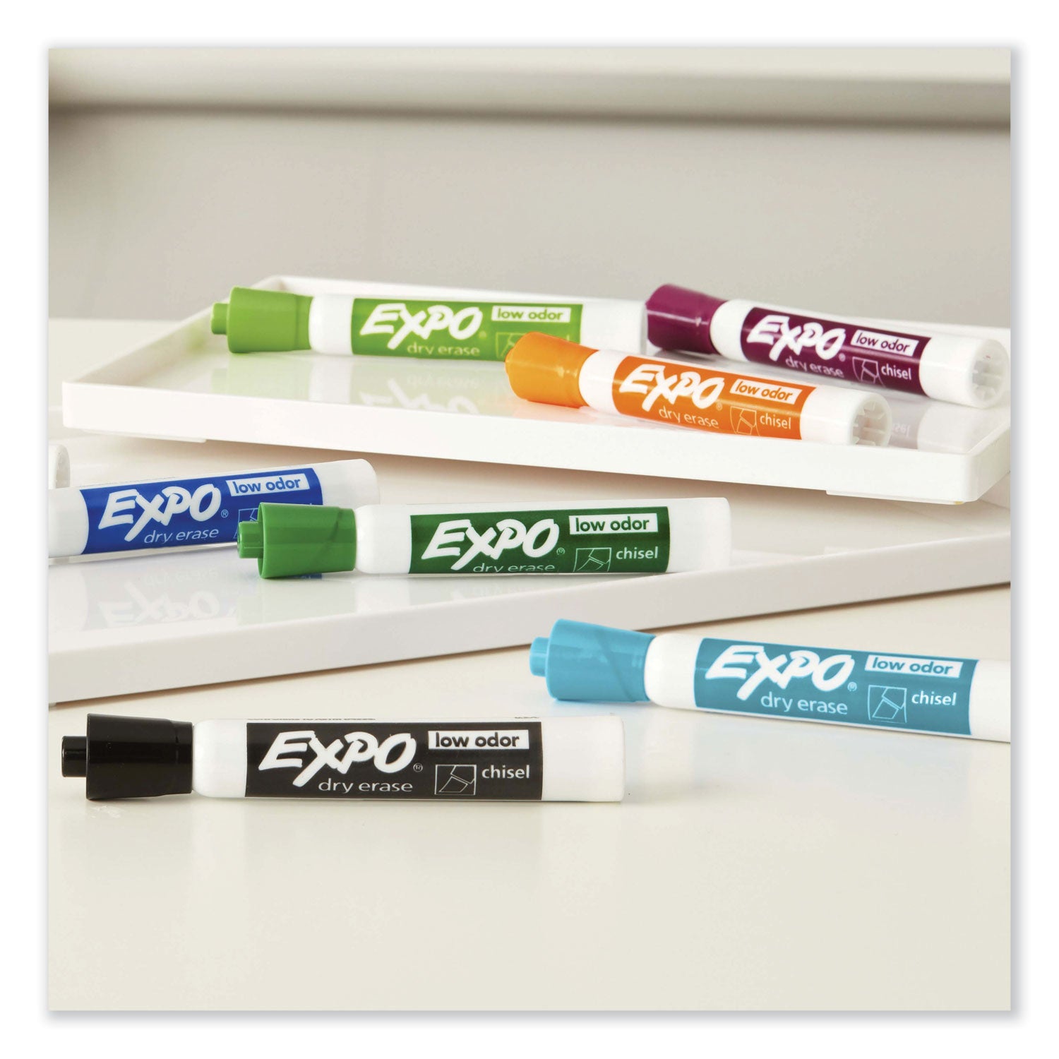 EXPO Low Odor Dry Erase Vibrant Color Markers, Broad Chisel Tip, Assorted Colors, 12/Set (1927525)