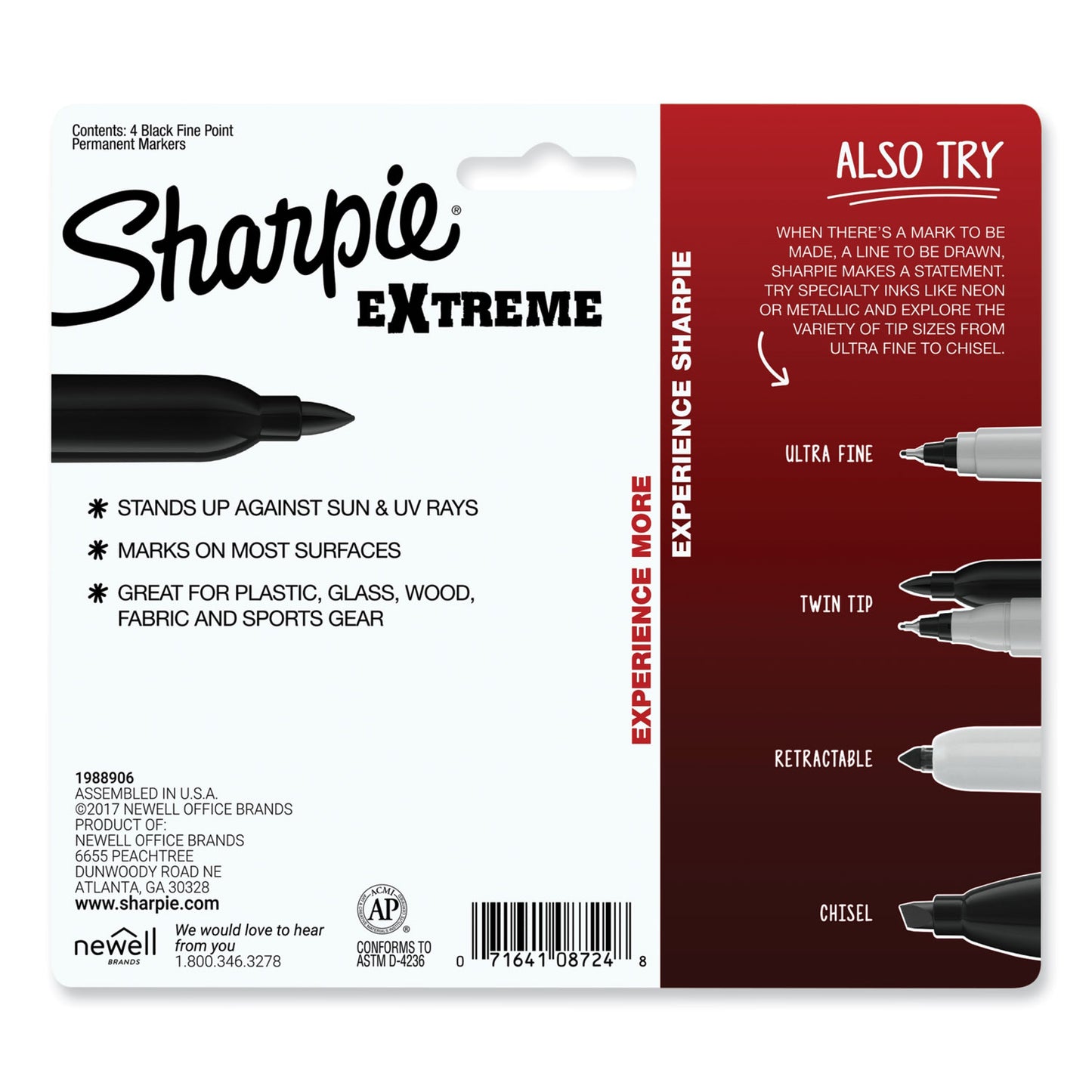 Sharpie Extreme Marker, Fine Bullet Tip, Black, 4/Pack (1927436)