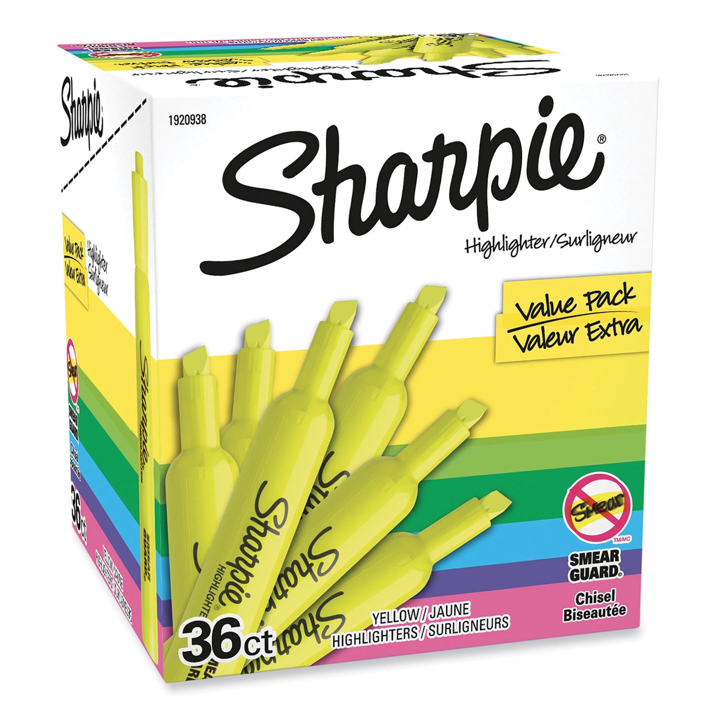 Sharpie Tank Style Highlighter Value Pack, Fluorescent Yellow Ink, Chisel Tip, Yellow Barrel, 36/Box (1920938)
