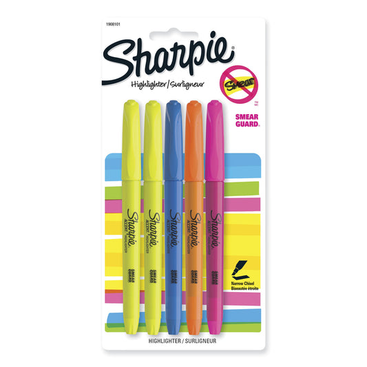 Sharpie Pocket Style Highlighters, Assorted Ink Colors, Chisel Tip, Assorted Barrel Colors, 5/Set (1908101)