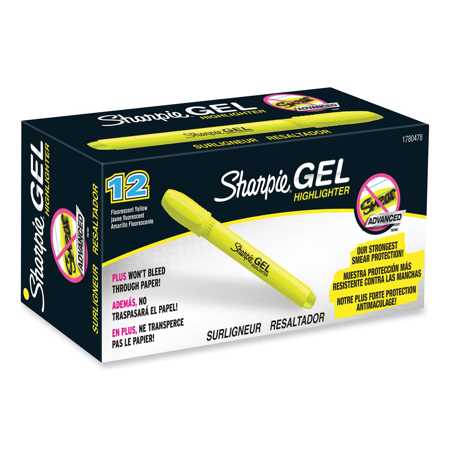 Sharpie Gel Highlighters, Fluorescent Yellow Ink, Bullet Tip, Yellow Barrel (1780478)