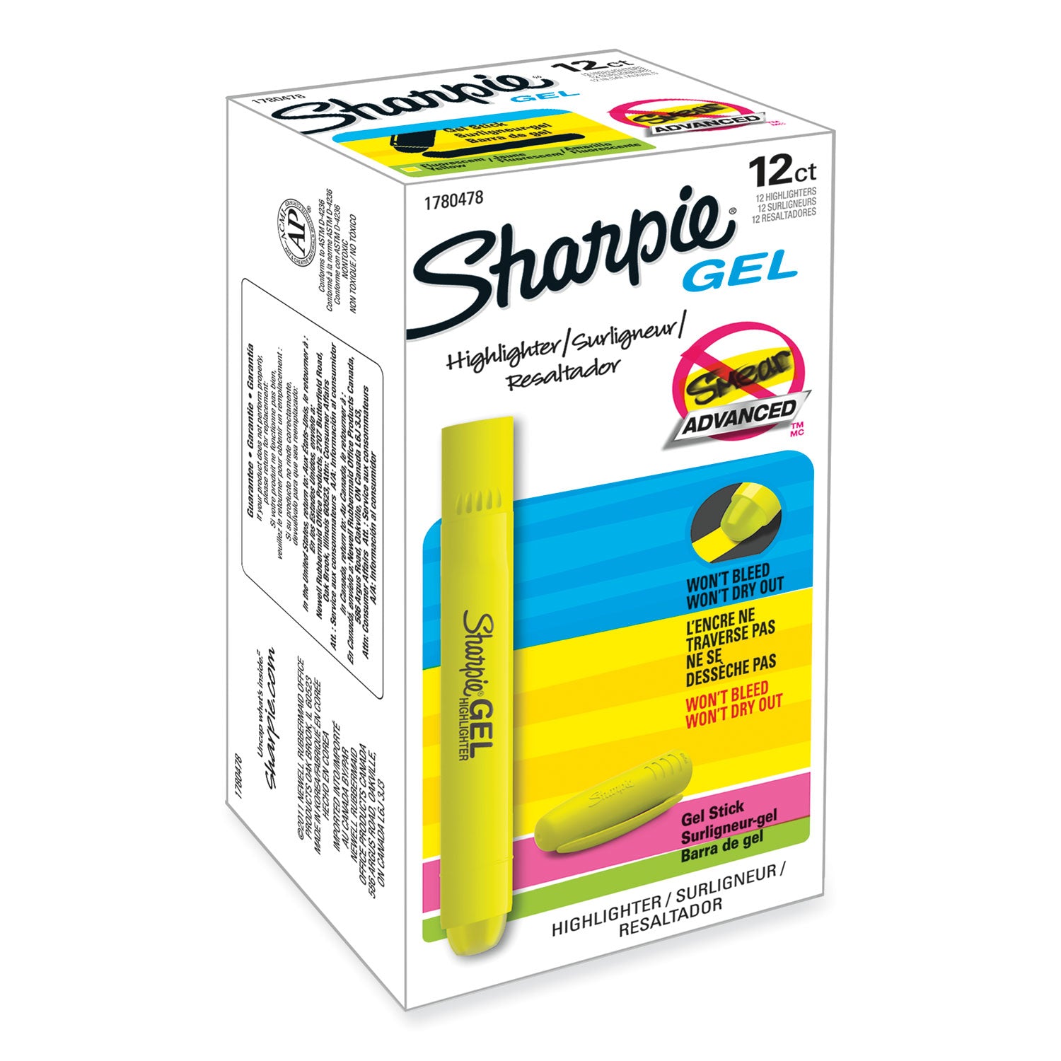 Sharpie Gel Highlighters, Fluorescent Yellow Ink, Bullet Tip, Yellow Barrel (1780478)