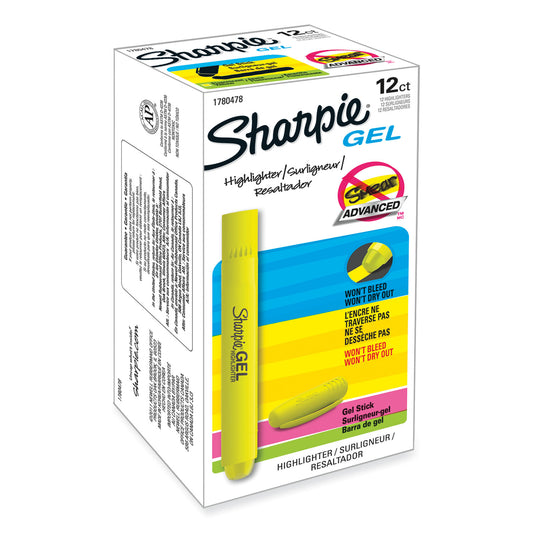 Sharpie Gel Highlighters, Fluorescent Yellow Ink, Bullet Tip, Yellow Barrel (1780478)