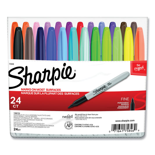 Sharpie Fine Tip Permanent Marker, Fine Bullet Tip, Assorted Colors, 24/Set (75846)