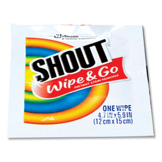 Shout Wipe and Go Instant Stain Remover, 4.7 x 5.9, Unscented, White, 80 Packets/Carton (686661)