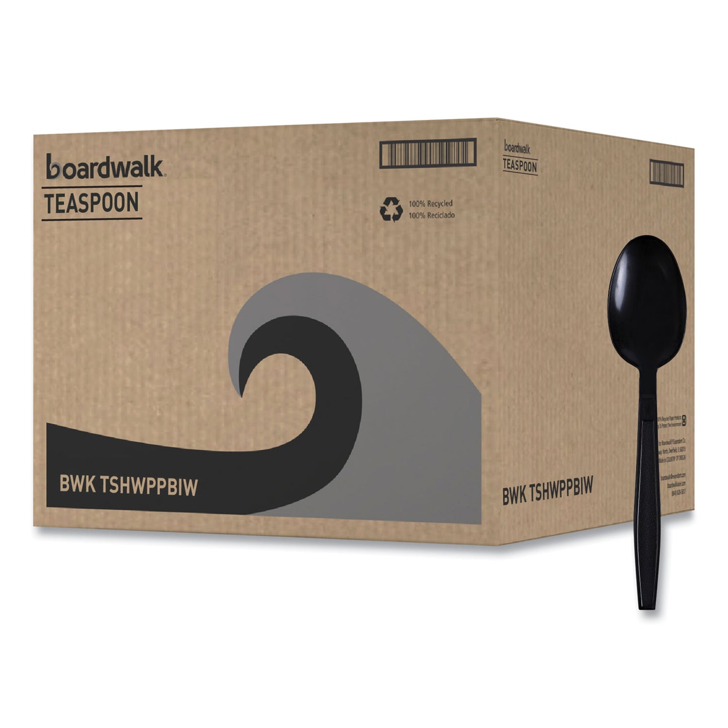 Boardwalk Heavyweight Wrapped Polypropylene Cutlery, Teaspoon, Black, 1,000/Carton (TSHWPPBIW)