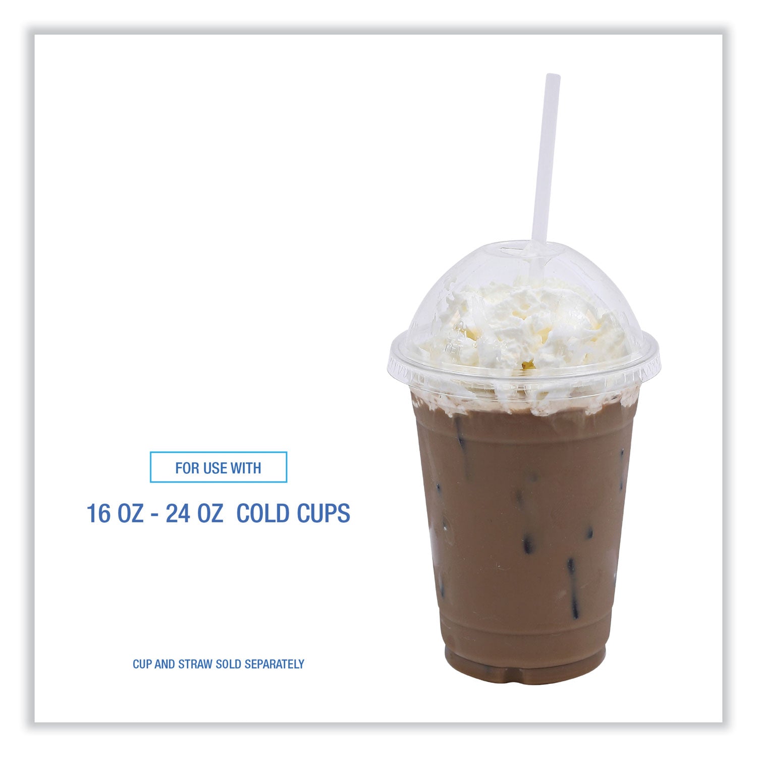 Boardwalk PET Cold Cup Dome Lids, Fits 14 oz to 24 oz Plastic Cups, Clear, 100 Lids/Sleeve, 10 Sleeves/Carton (PETDOME)