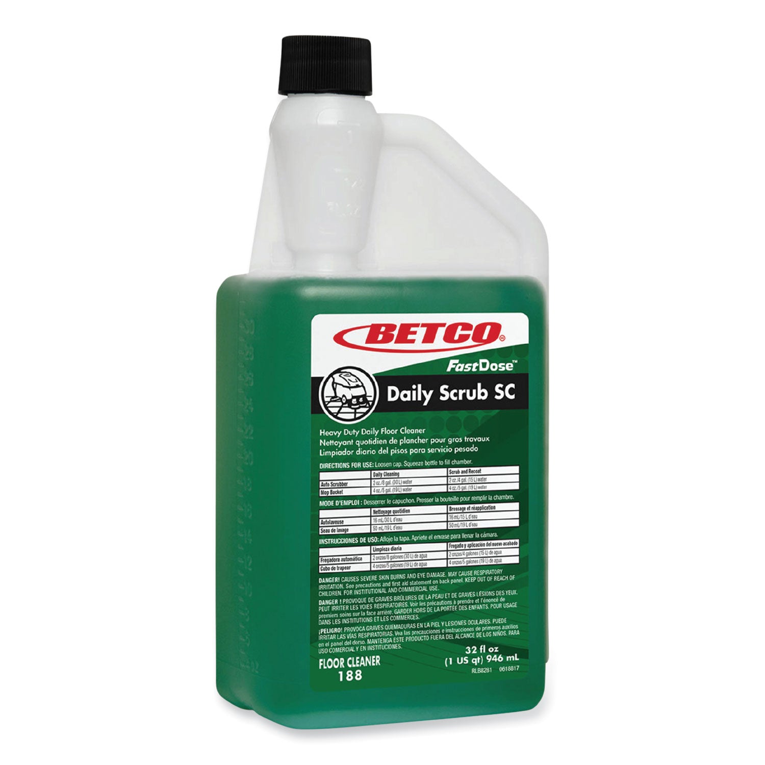 Betco Daily Scrub SC Floor Cleaner, Characteristic Scent, 32 oz Bottle, 6/Carton (1884800)