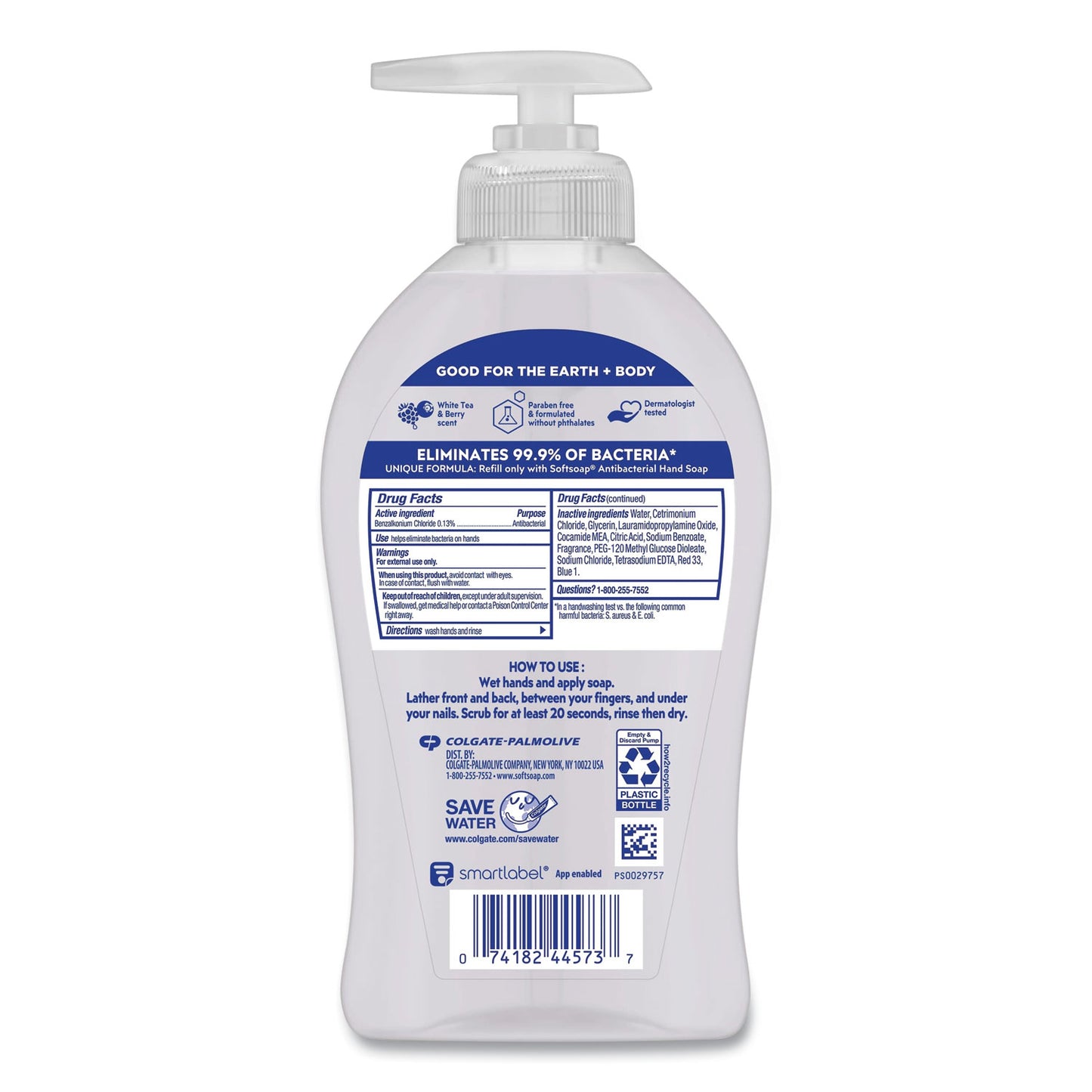 Softsoap Antibacterial Hand Soap, White Tea and Berry Fusion Scent, 11.25 oz, 6/Carton (44573)