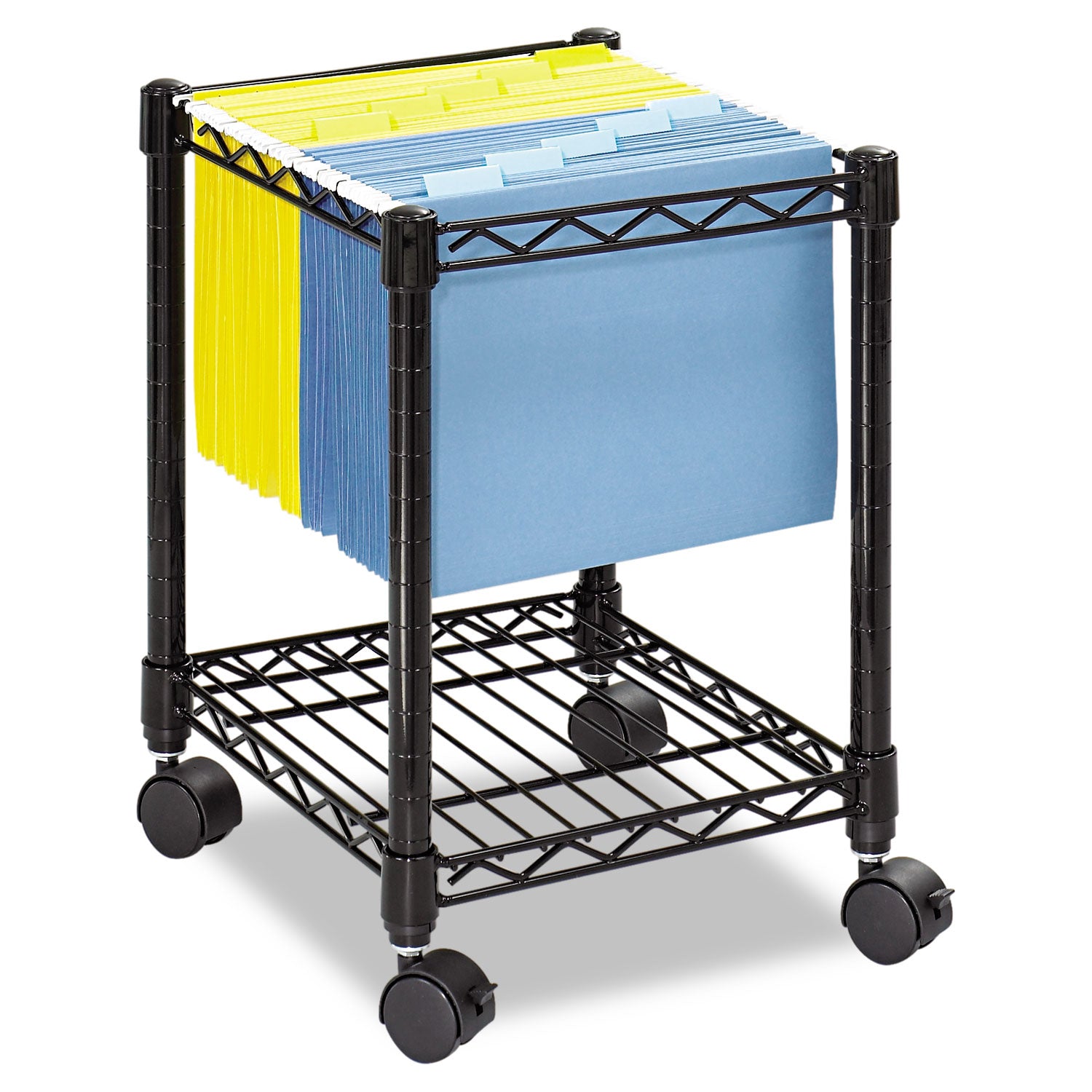 Safco Compact Mobile Wire File Cart, Metal, 1 Shelf, 1 Bin, 15.5" x 14" x 19.75", Black (5277BL)