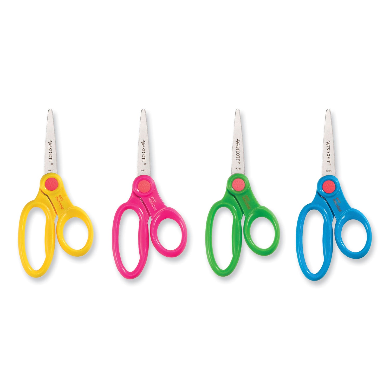 Westcott Kids' Scissors with Antimicrobial Protection, Pointed Tip, 5" Long, 2" Cut Length, Randomly Assorted Handle Color (14607)