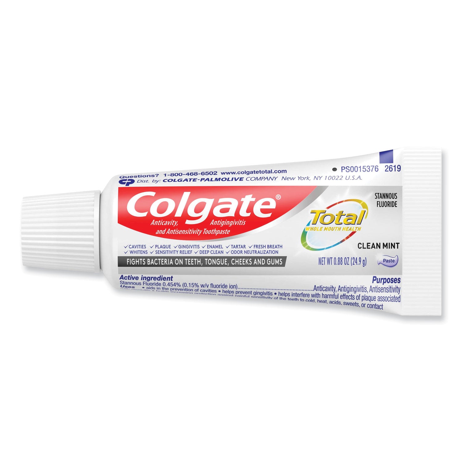 Colgate Total Toothpaste, Coolmint, 0.88 oz, 24/Carton (45986)