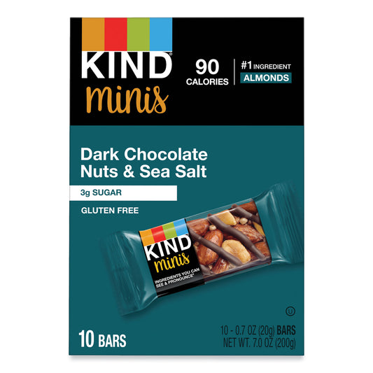 KIND Minis, Dark Chocolate Nuts/Sea Salt, 0.7 oz, 10/Pack (27959)