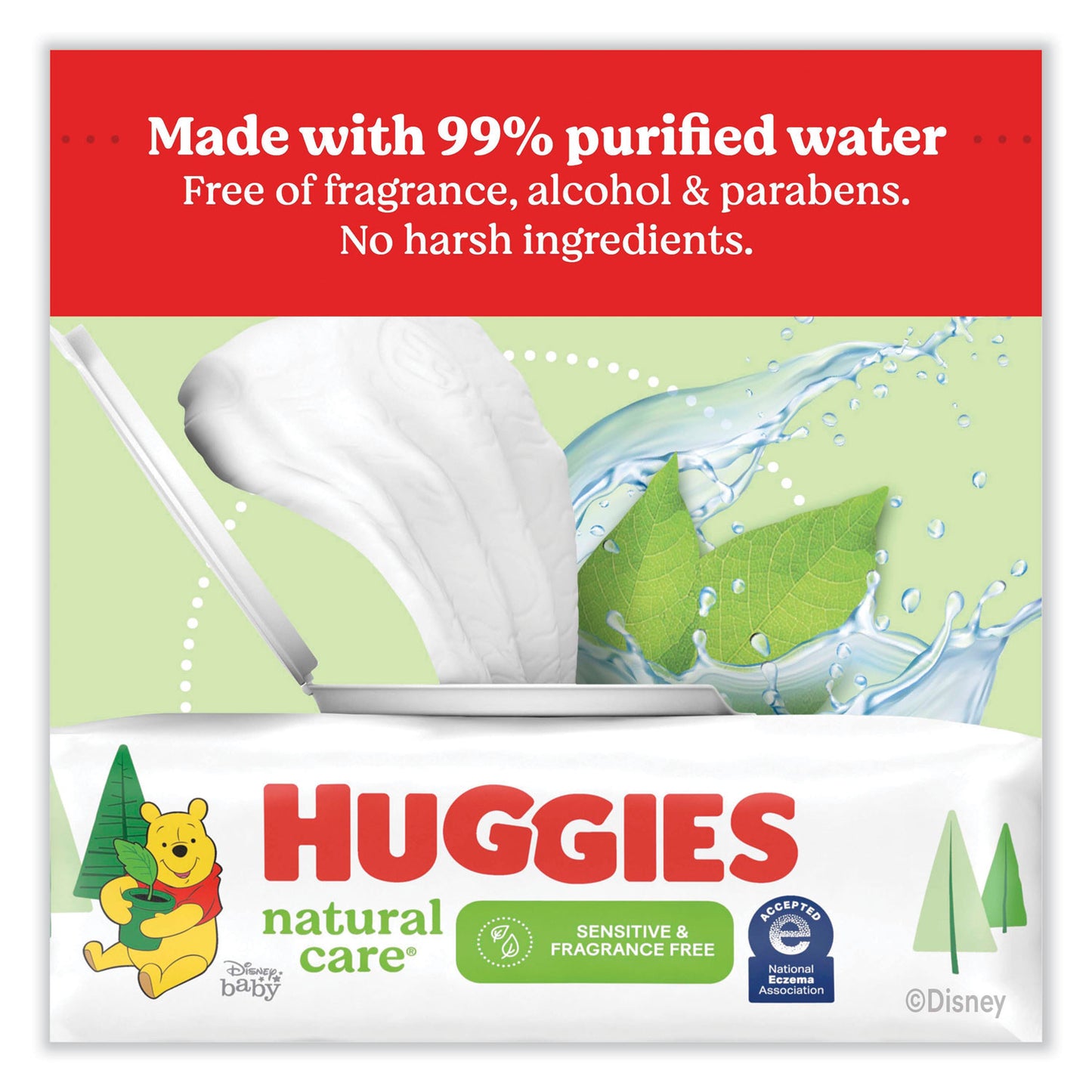 Huggies Natural Care Sensitive Baby Wipes, 1-Ply, 3.88 x 6.6, Unscented, White, 184/Pack, 3 Packs/Carton (31816)