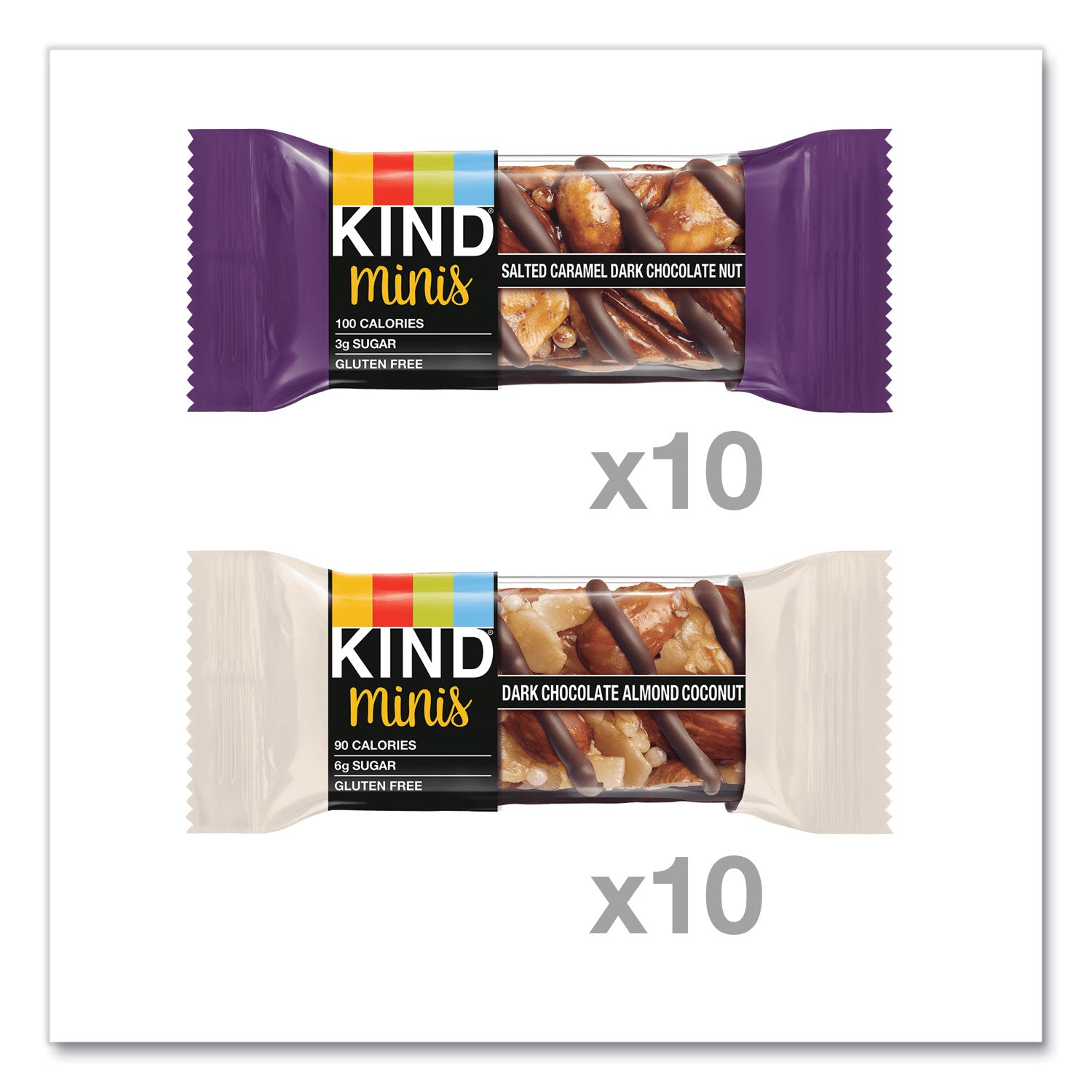 KIND Minis, Salted Caramel and Dark Chocolate Nut/Dark Chocolate Almond and Coconut, 0.7 oz, 20/Pack (27970)