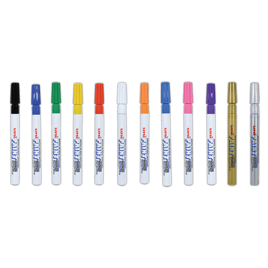 uni Paint Permanent Marker, Fine Bullet Tip, Assorted Colors, 12/Set (63721)