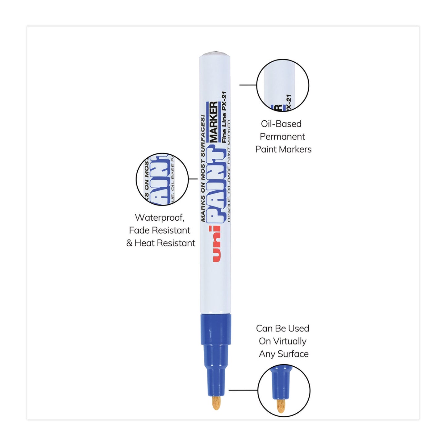 uni Paint Permanent Marker, Fine Bullet Tip, Blue (63703)