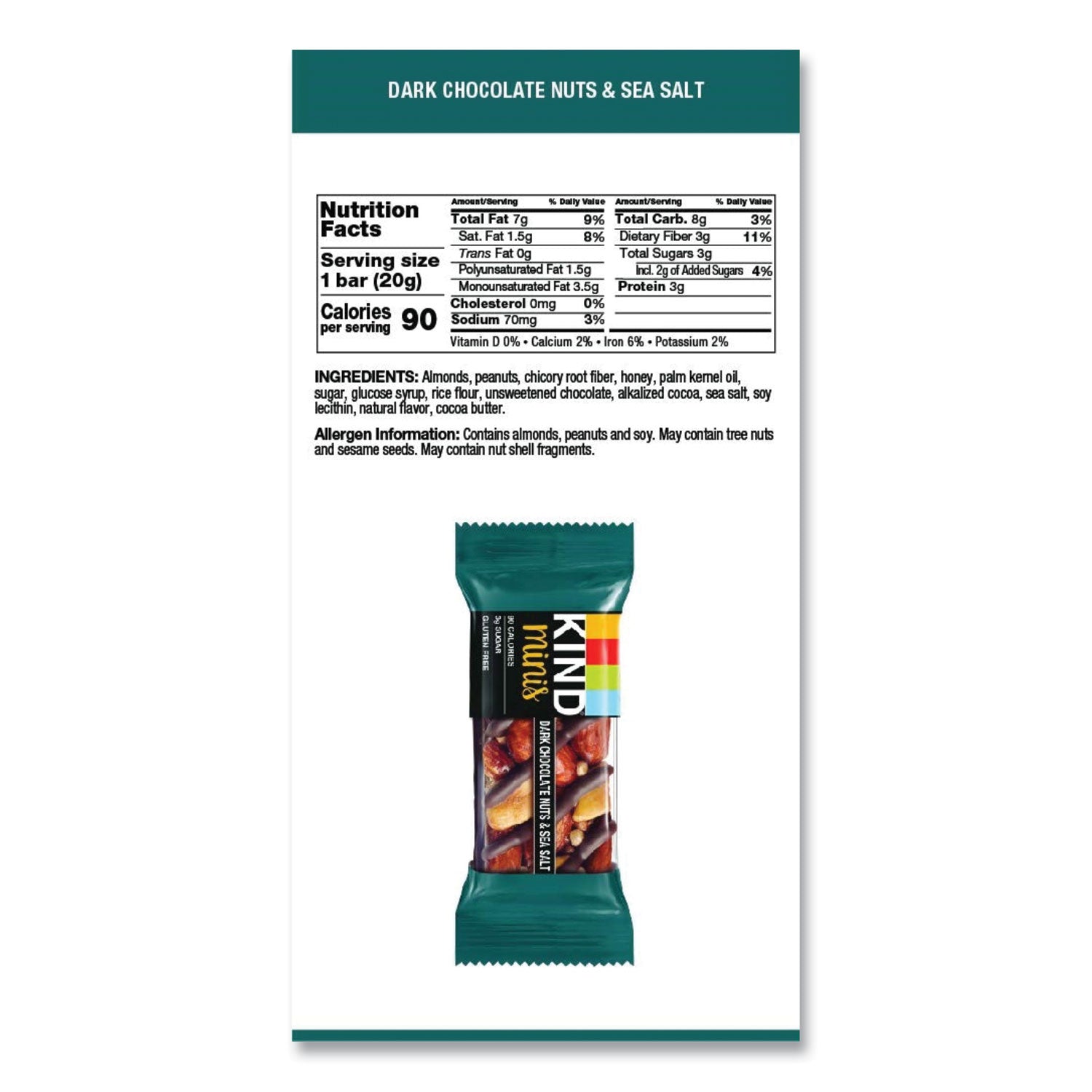 KIND Minis, Dark Chocolate Nuts/Sea Salt, 0.7 oz, 10/Pack (27959)