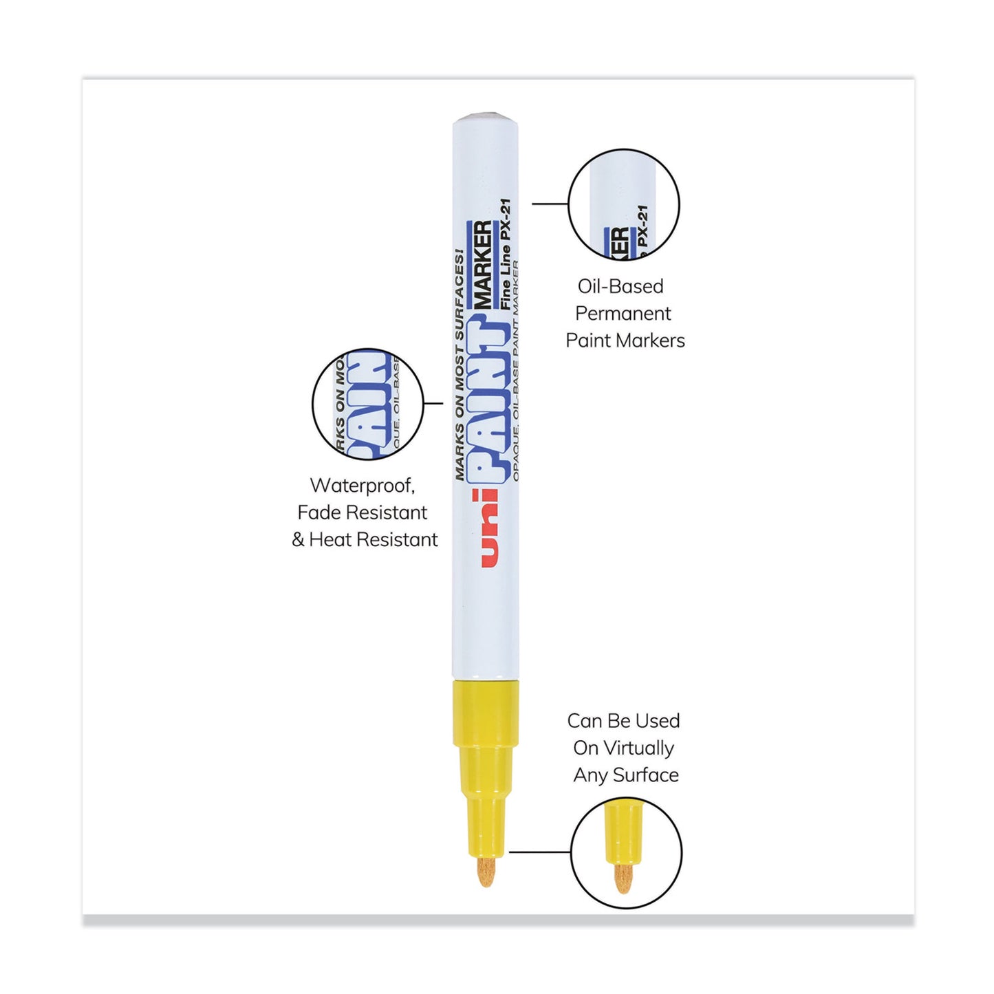 uni Paint Permanent Marker, Fine Bullet Tip, Yellow (63705)