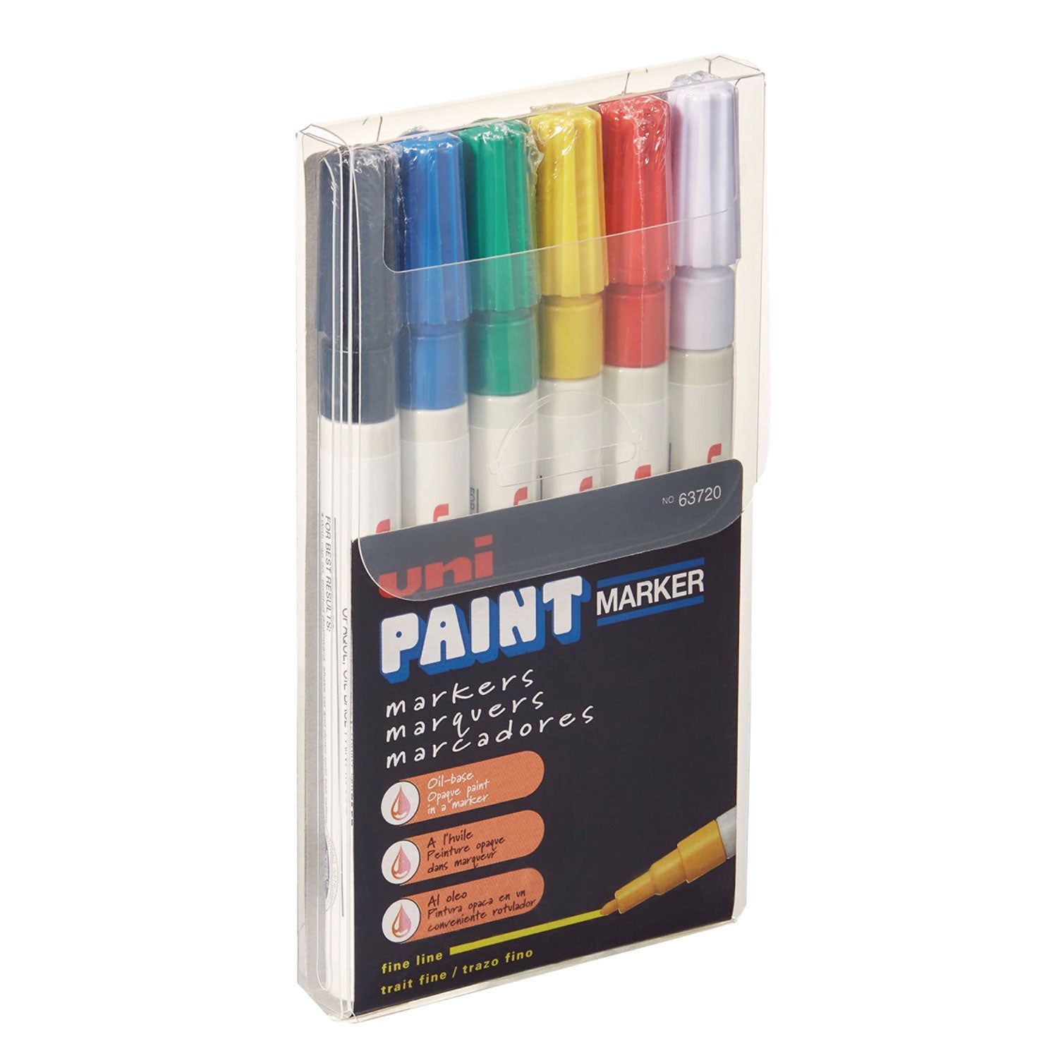 uni Paint Permanent Marker, Fine Bullet Tip, Assorted Colors, 6/Set (63720)
