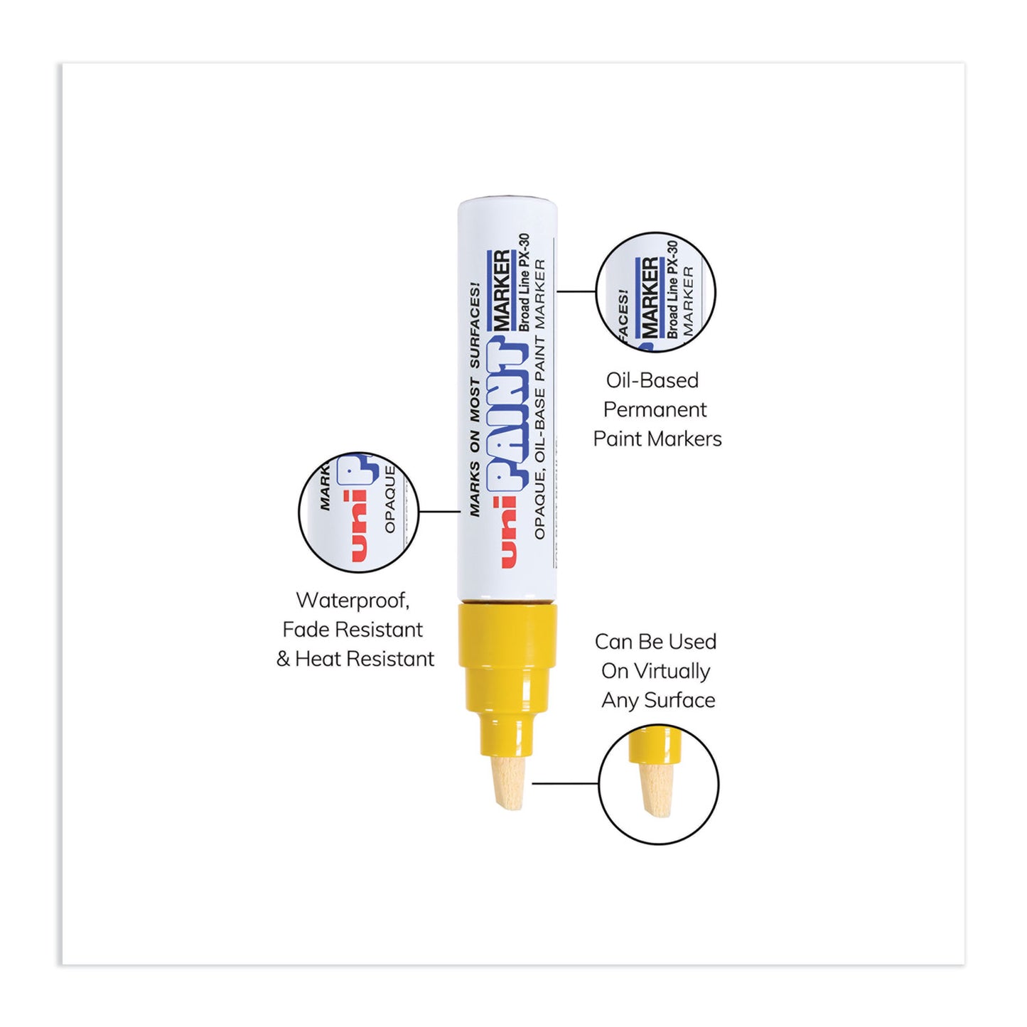 uni Paint Permanent Marker, Broad Chisel Tip, Yellow (63735)