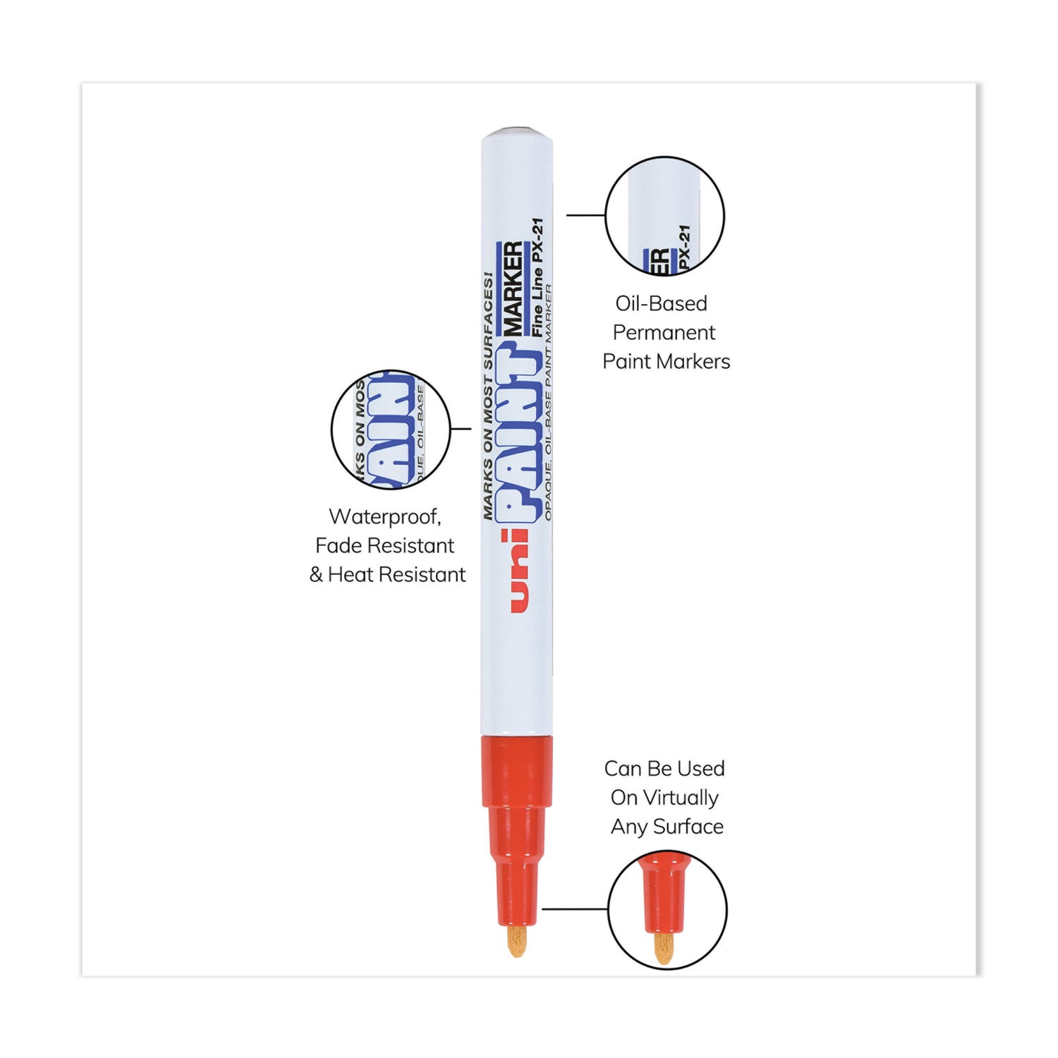 uni Paint Permanent Marker, Fine Bullet Tip, Red (63702)