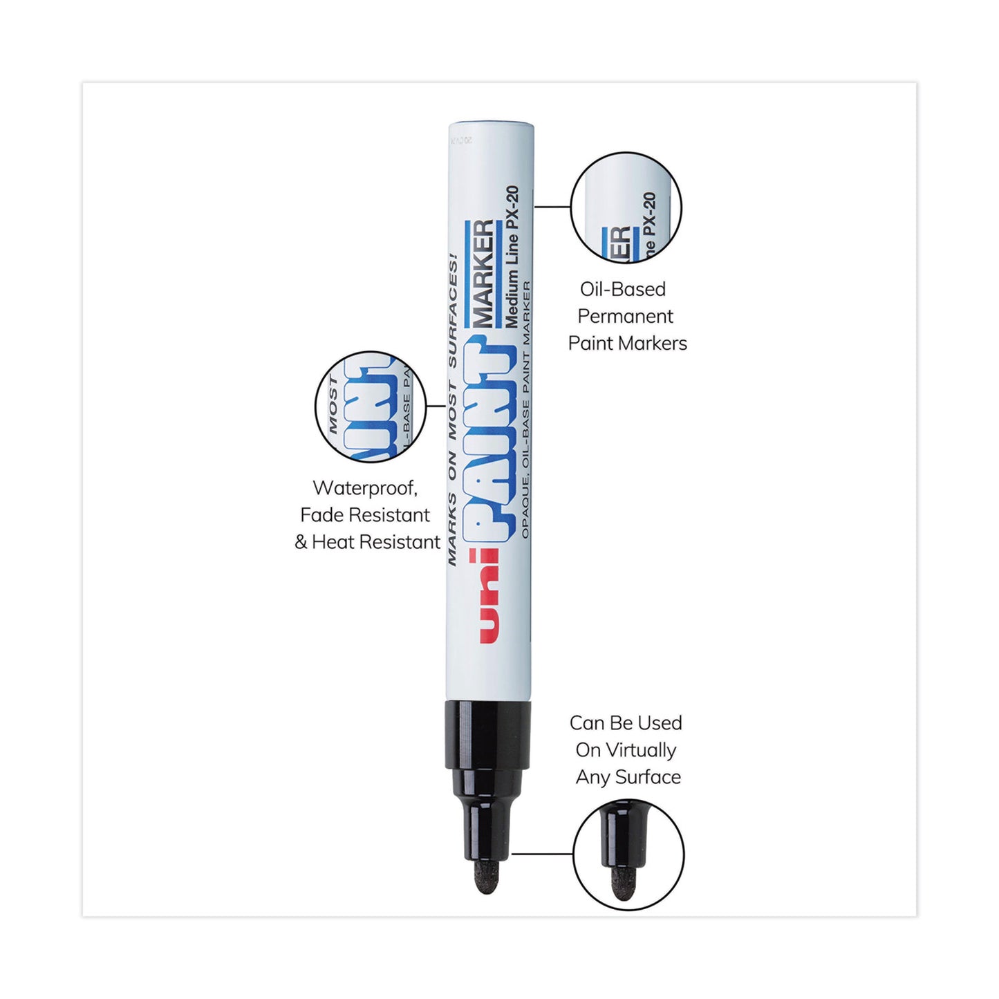 uni Paint Permanent Marker, Medium Bullet Tip, Black (63601)