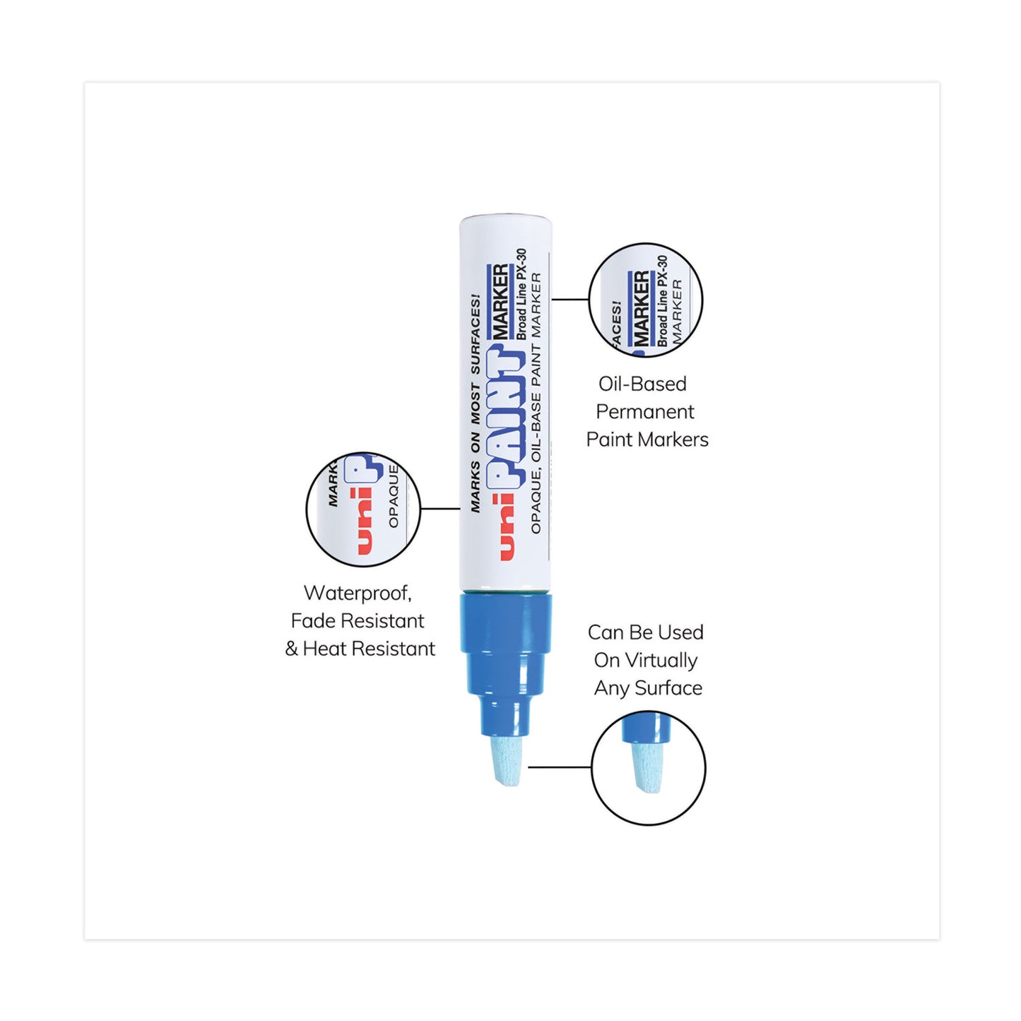 uni Paint Permanent Marker, Broad Chisel Tip, Blue (63733)