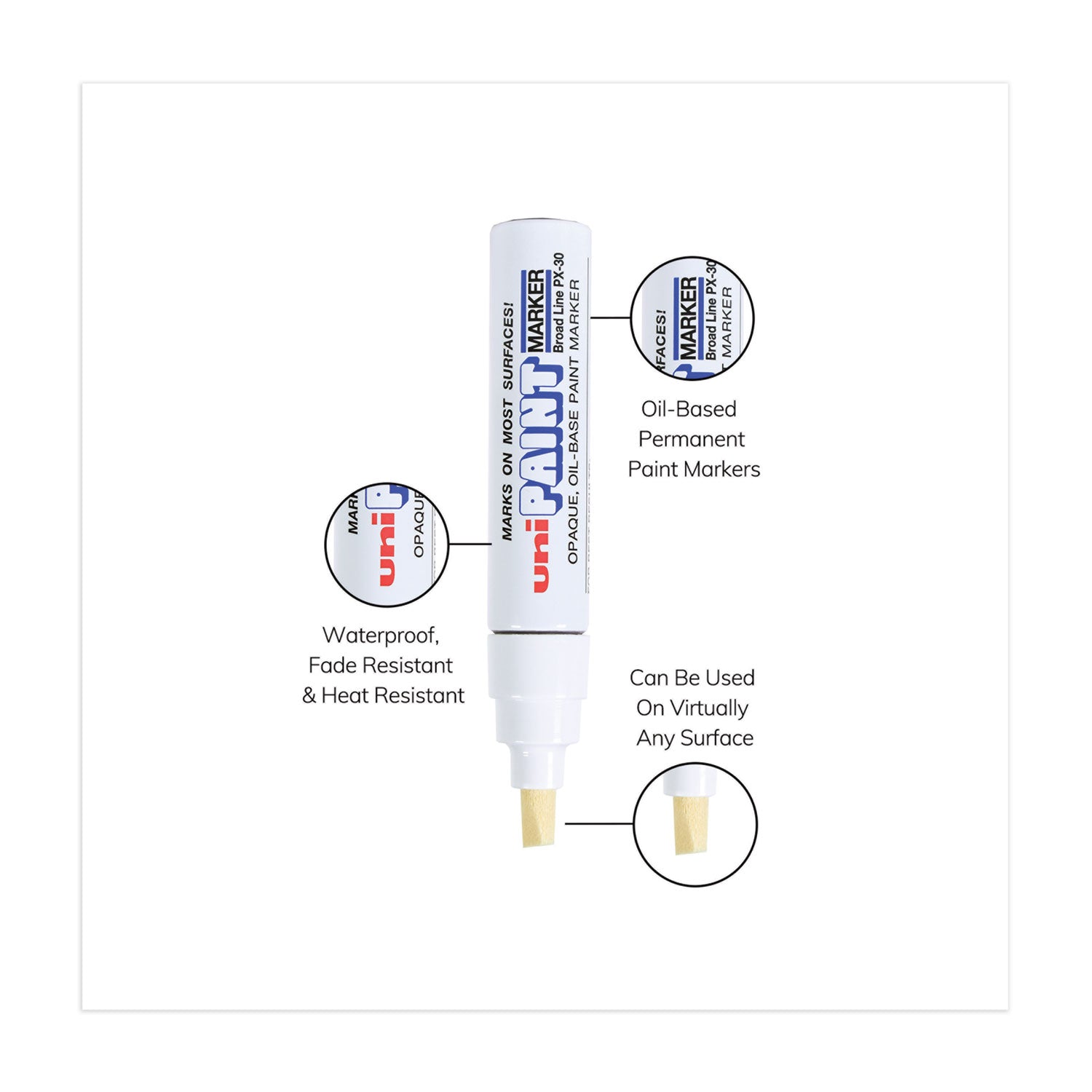 uni Paint Permanent Marker, Broad Chisel Tip, White (63743)