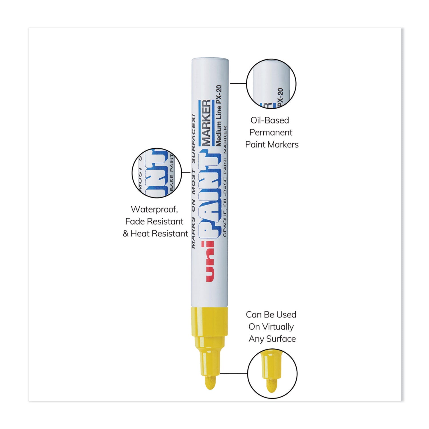 uni Paint Permanent Marker, Medium Bullet Tip, Yellow (63605)