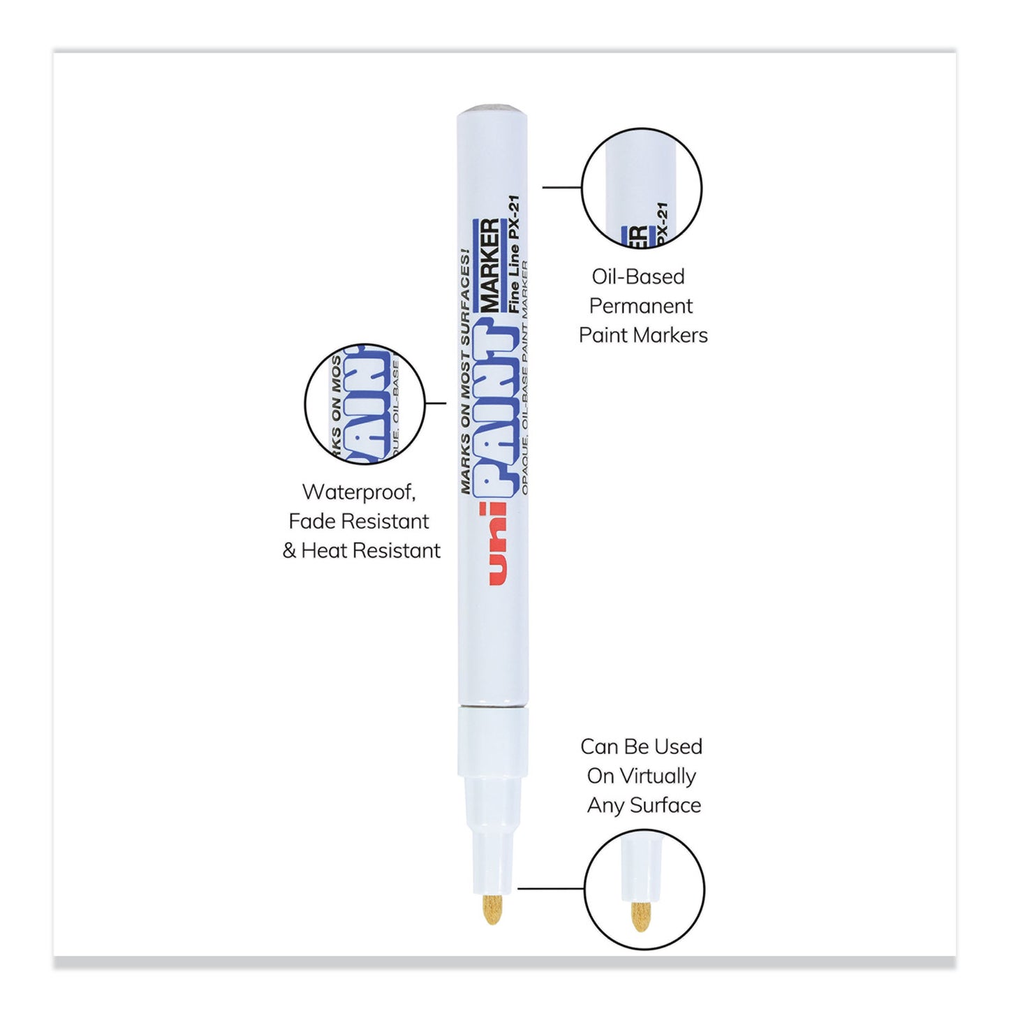 uni Paint Permanent Marker, Fine Bullet Tip, White (63713)