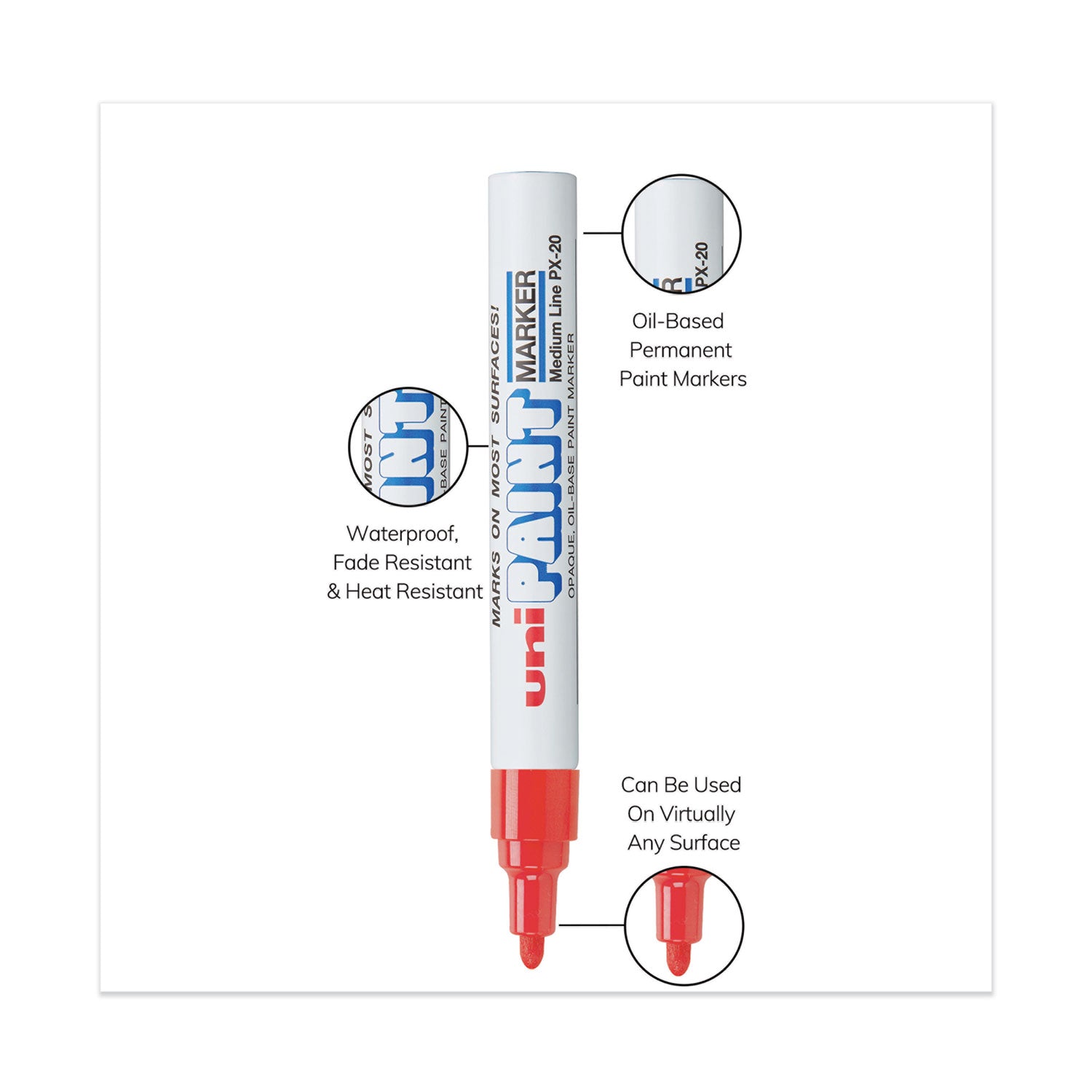 uni Paint Permanent Marker, Medium Bullet Tip, Red (63602)